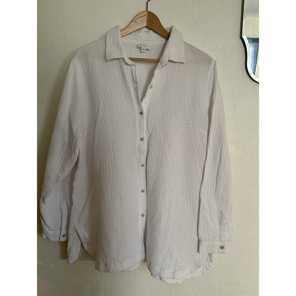 J.Jill White Button Down 100% Cotton Top Size Large